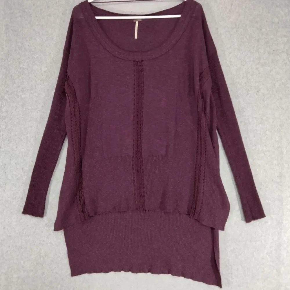 Free People Tunic Sweater Size Small Purple Hi/Lo Linen Blend Long Sleeve M